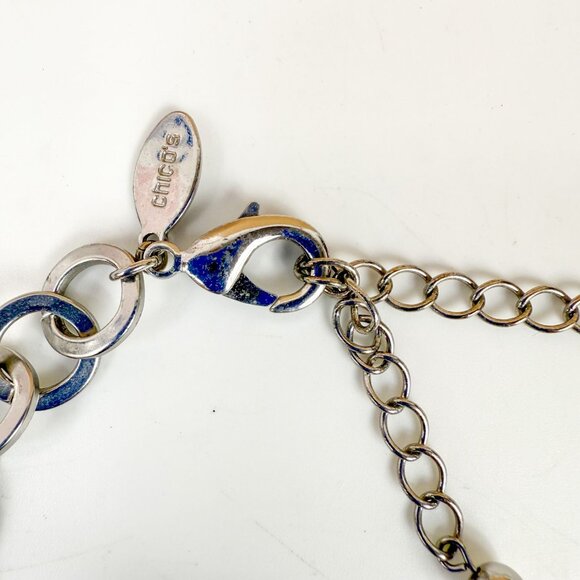 Chicos Silver Tone XL Resin Blue Green Cabochons Statement Necklace & Bracelet - Picture 4 of 6